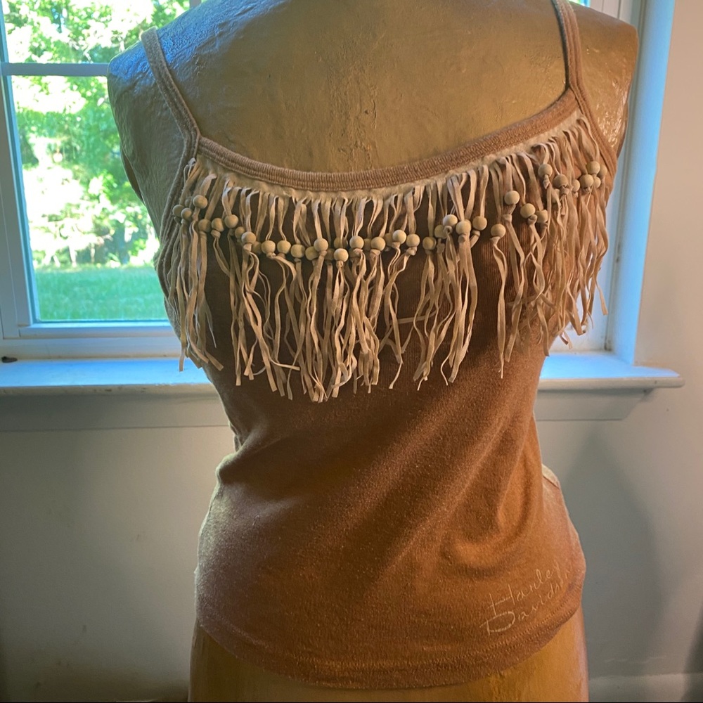 Vtg Harley Davidson Brand leather fringe tank top